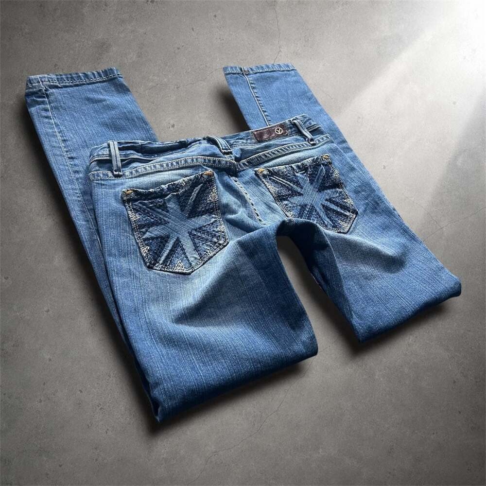 Vintage y2k low rise bootcut jeans with y2k embroidery on back pockets